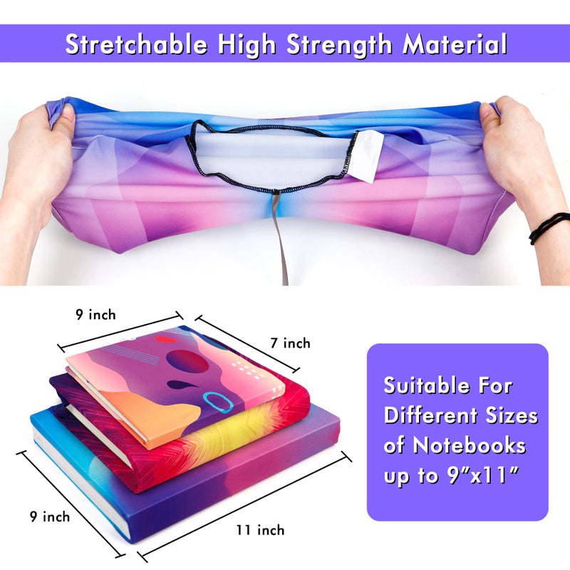 Feela 7 Pack Jumbo Feela Stretchable Fabric Book Covers, Washable Durable Reusable Nylon Covers for Hardcover Textbooks Notebooks up to 9'x11' - Image 3